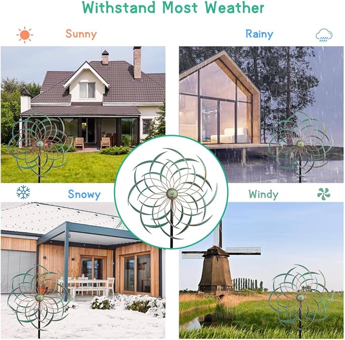 VEWOGARDEN Large Wind Spinners for Yard and Garden, Waterproof Metal Doubles Wind Spinners Outdoor Decor, Wind Sculptures & Spinners with Stakes (23" W * 80" H)