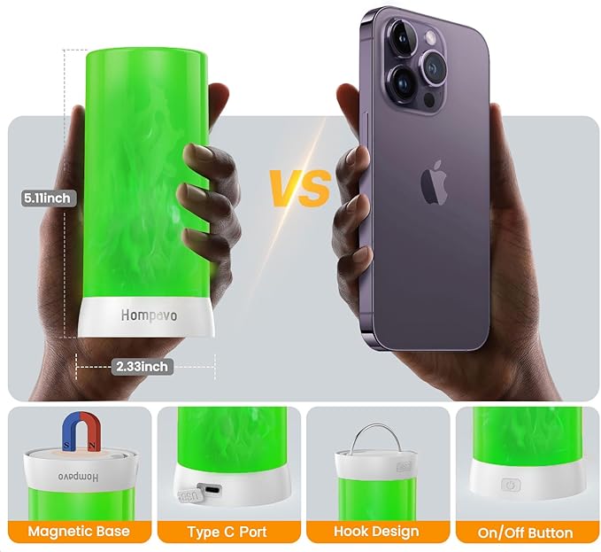 【Upgraded】 LED Flame Lights with Remote & Timer, 4-Mode Rechargeable Battery Operated Flameless Candles, Waterproof Pillar Flickering Lanterns for Room Patio Wedding Halloween Home Decor, Green