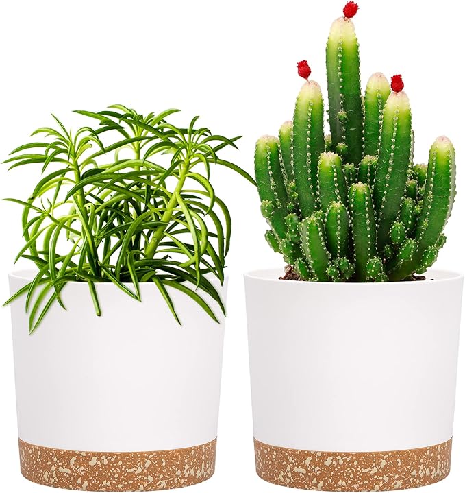 QCQHDU 5 inch Plant Pot, 2 Pack Planters for Indoor Plants with Drainage Holes & Saucer, Outdoor Flower Pots Home Garden Modern Decor