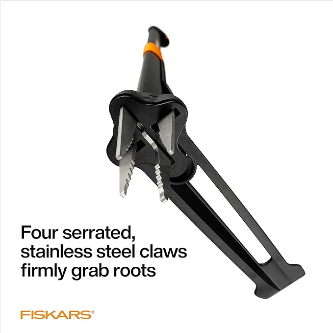 Fiskars 4-Claw Stand Up Weed Puller Tool, Gardening Hand Weeding Tool with 39" Long Ergonomic Handle with Easy-Eject Mechanism