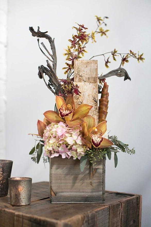 Wooden Planter Box, Rustic Barn Wood with Plastic Liner l Garden Decor l Restaurant and Wedding Decorations l Wedding Bouquets, Table Centerpiece (6x6 Set of 2, Natural)