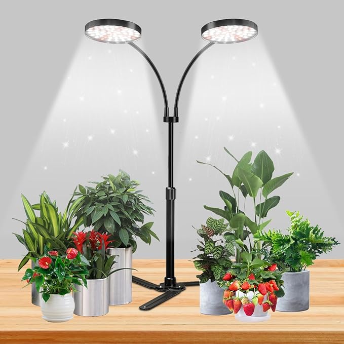 YEOLEH Grow Light for Indoor Desk Plants, 4.7’’ LED Dual Ring, 6000K White Gooseneck Full Spectrum Plant Growing Lamp with 5 Levels Brightness & Timer 4/8/12/18Hrs