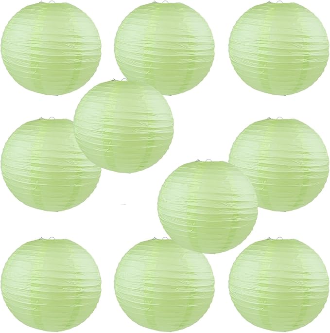 WYZworks - Pack of 10 Round Paper Lanterns 12 x 12 x 12 inches Hanging Paper Lanterns Lamp for Wedding, Birthday, Party and Home Decorations Light Apple Green