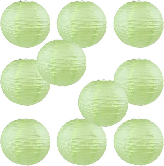 WYZworks - Pack of 10 Round Paper Lanterns 12 x 12 x 12 inches Hanging Paper Lanterns Lamp for Wedding, Birthday, Party and Home Decorations Light Apple Green