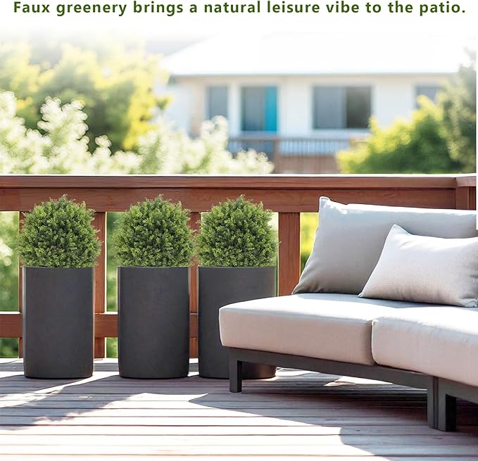 THE BLOOM TIMES 2ft Artificial Topiary Ball Trees Outdoor Set of 2, 24" Tall Faux Cedar Plants Outside UV Resistant Greenery Fake Evergreen Potted Bushes and Shrubs for Front Porch Patio Planter Decor