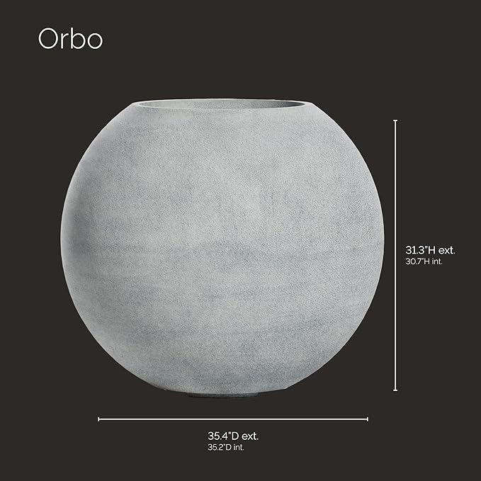 Orbo Large Planter – Fiberglass Indoor/Outdoor and Weather-Resistant Globe Planter (Concrete Stone, 35.4" D x 31.3" H)