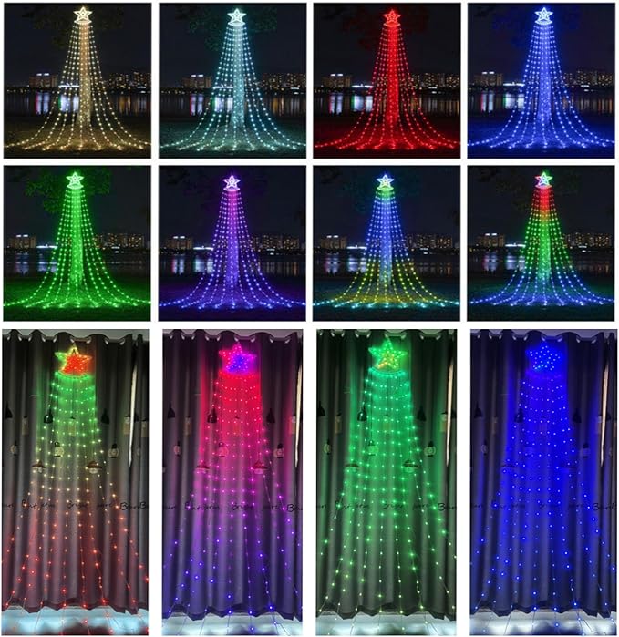 Outdoor Christmas Decorations Star String Light with Remote APP Control 10FT 305LED Waterfall Christmas Tree Light RGB Color Changing Waterproof Hanging Twinkle Fairy Light 210 Mode Timer Music Sync