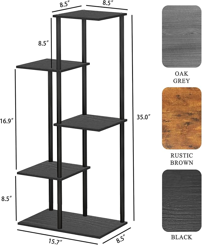 Plant Stand Indoor 5 Tier 6 Potted Metal Wood Plant Shelf, Multiple Flower Pots Corner Tall Plant Holder Stands for Living Room Balcony Bedroom, Black