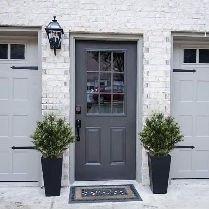 momoplant 31 Inch Tall Artificial Cedar Topiary Tree Set of 2 Faux Cypress Evergreen Potted Plants for Outdoor & Indoor Decor