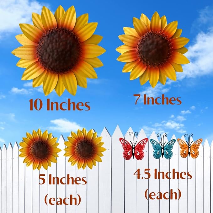 INNOBOUTIQUE Sunflower Wall Decor - Patio Sunflower Kitchen Decor Flower Wall Decor Outdoor Metal Wall Art Metal Flowers, Butterfly Decor 7 pieces