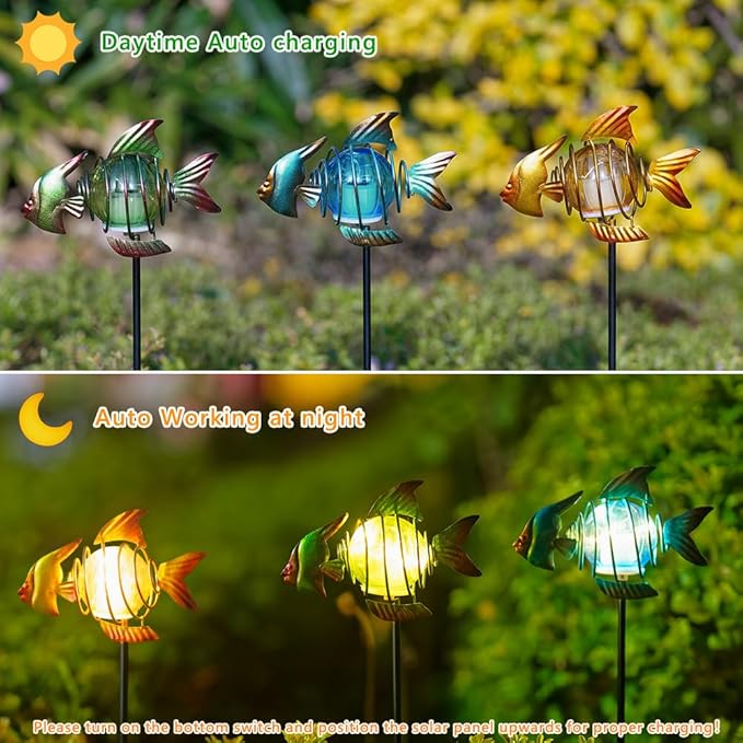 Outdoor Garden Solar Lights,Fish Solar Figurine Lights with Stakes,Waterproof Decorative Solar Lights for Patio,Yard,Lawn,Garden Stakes Decorative Present for Mom