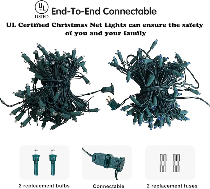 LED Christmas Net Lights Outdoor Christmas Decorations for Bushes,100LED 5ftx5ft Connectable Green Wire Net Christmas Lights for Outdoor indoor Yard Mesh Shrub Tree Decor ,UL Certified(Warm White)