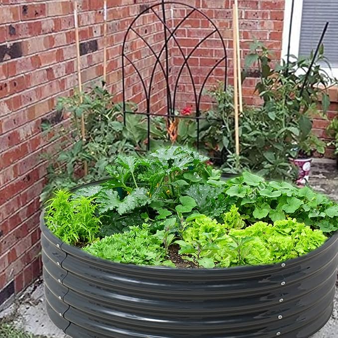 FORTUNO High Round Galvanized Raised Garden Bed Kit Box Dia 3 x H 1.5Ft (2 Pack) Metal Outdoor Flower Bed Steel Patio Ground Planter for Planting Vegetables and Herb, Dark Grey