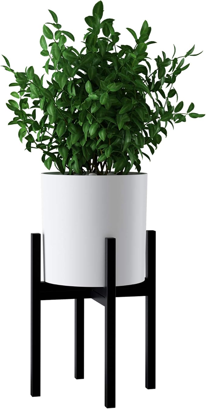 FaithLand Mid Century Plant Stand Indoor Outdoor (EXCLUDING 10" Plant Pot), Metal Planter Stand, Potted Plant Holder, Black, Hold Up to 10 Inch Planter - Fits Snake Plant - Upgraded Design.