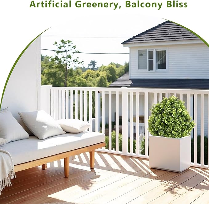 27“ Realistic Artificial Boxwood Topiary Trees Set of 2, Faux Boxwood Plants Outdoor UV-Resistant, No Maintenance Curb Appeal Fake Evergreen Bushes & Shrubs for Front Porch Outside Planter Decor