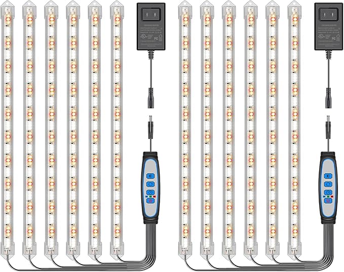 Under Cabinet Grow Light Strip, 36W 360LEDs Grow Lights for Indoor Plant Full Spectrum 660nm/3000K/6000K Grow Lamp with 6/12/16H Timer, 3 Spectrum Modes, 5 Brightness Levels (6 Bars/2 Pack)