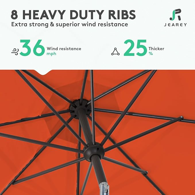 JEAREY 10FT Outdoor Patio Umbrella Outdoor Table Umbrella with Push Button Tilt and Crank, Market Umbrella 8 Sturdy Ribs UV Protection Waterproof for Pool, Garden (Orange Red)