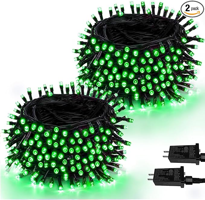 SANJICHA 2-Pack 66FT 200LED Green St. Patrick's Day Lights for Indoor/Outdoor, Super Bright Plug in Fairy Lights, Waterproof String Lights for Festive Decorations St Patrick's Day Garden Tree