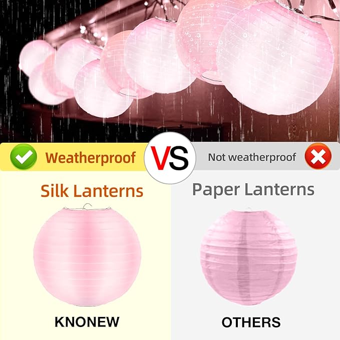 KNONEW 10 Pack Outdoor Silk Lanterns Decorative, 10inch Waterprooof Outside Indoor Chinese Hanging Round Lanterns for Weddings, Birthdays, Parties Decoration (Pink)