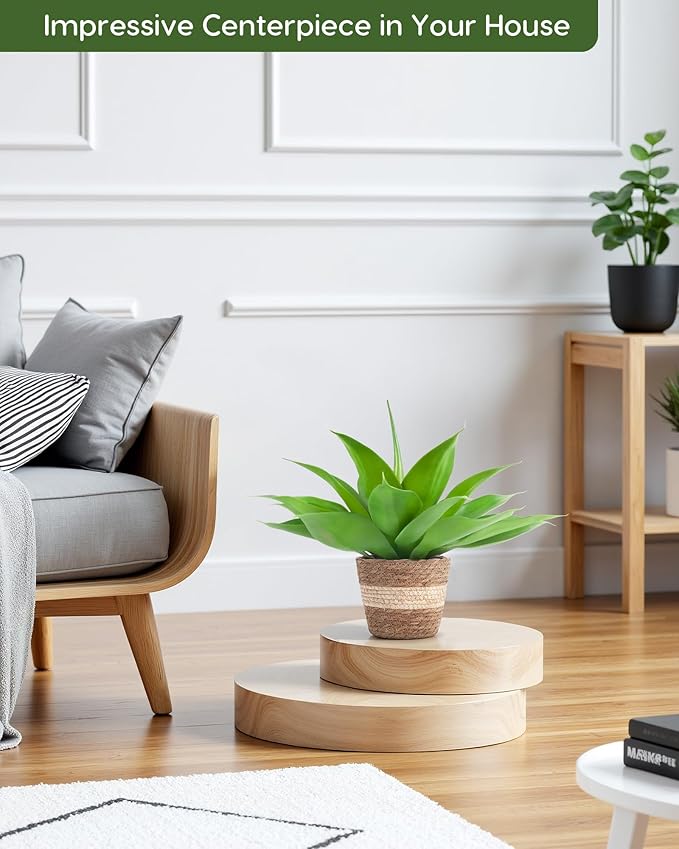 Velener Fake Agave with Rattan Pot, Artificial Plant Outdoor Agave - Fake Sucuulents Plants for Indoor and Outdoor Decor(16 Inch)