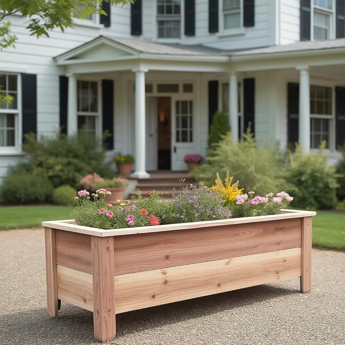 Handmade Custom Heavy Duty Rectangular Raised Cedar Wood Garden Planter Box – 46", 36", 24" – Indoor/Outdoor Farmhouse Style for Flowers & Vegetables – Made in USA (46" L x 15.5" W x 16.5" H)