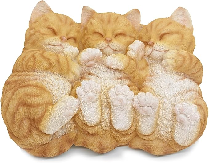 Sleeping Orange Tabbies Cat Garden Statue Decor, Resin Realistic Sculptures Gift for Cat Lovers, Pet Memorial Stones for Loss of Pet, Kitty Figurine Art Decoration for Indoor Outdoor Home