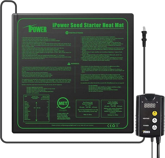 iPower 20" x 20" Warm Hydroponic Seedling Heat Mat and Digital Thermostat Control Combo Set for Seed Germination, Black