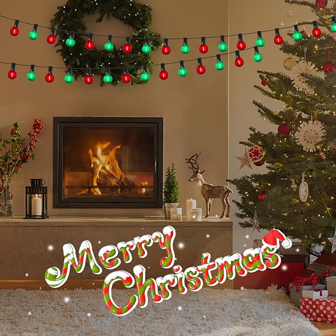 GOOTHY 50Ft Outdoor Red/Green Christmas Lights, G40 Globe Patio String Lights with 25 Ceramic Colorful Bulbs(2 Spare), Outside Christmas Lights for Holiday Party Backyard Christmas