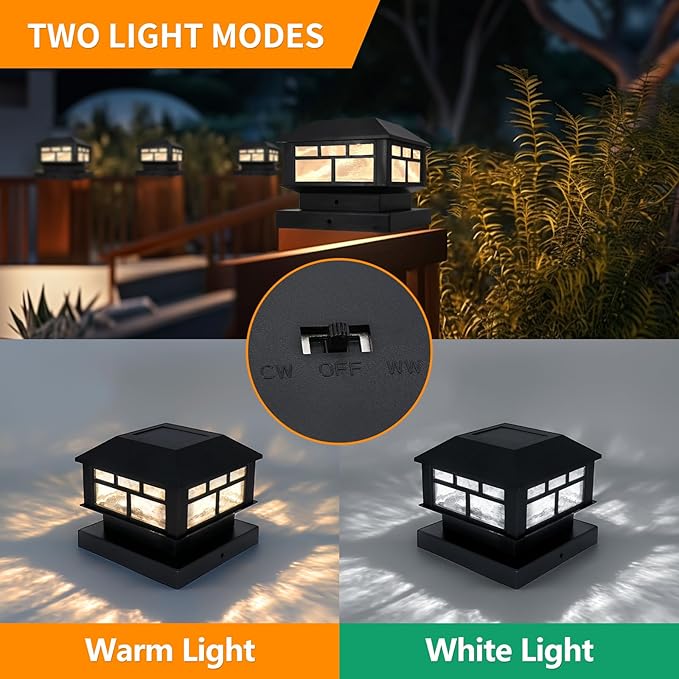 Solar Post Lights Outdoor, 20LM Fence Post Cap Lights,Waterproof, 2 Light Modes, Fit 3.5x3.5in 4x4in 5x5in Wooden Post, Solar Power Deck Lights for Garden Deck Patio Decoration（Black 4Pack）