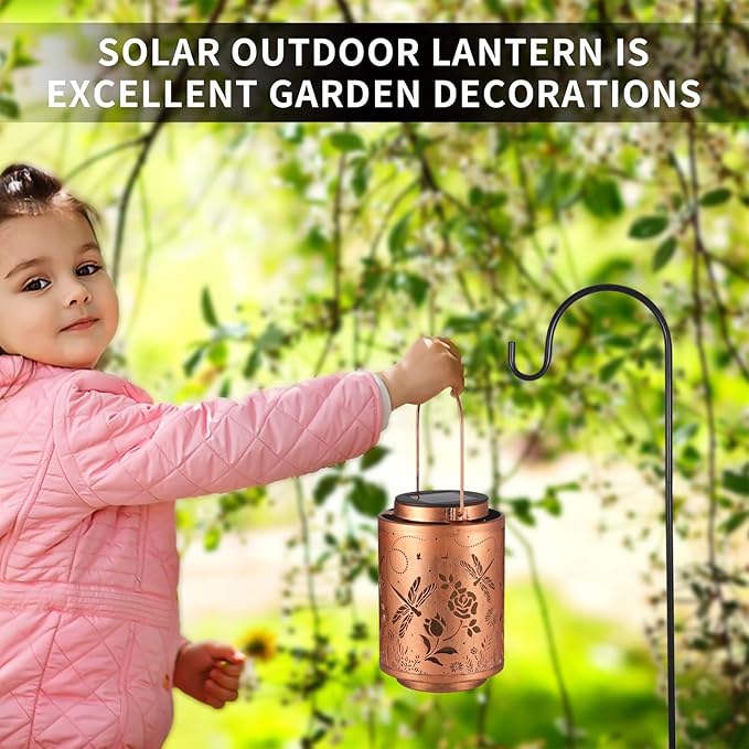 Solar Outdoor Lanterns, Dragonfly Garden Decor LED Light Hanging Waterproof Solar Metal Lantern Birthday Gifts for Women Mon Grandma Sunflower Solar Lights Outdoor Decoration for Patio Pathway Yard