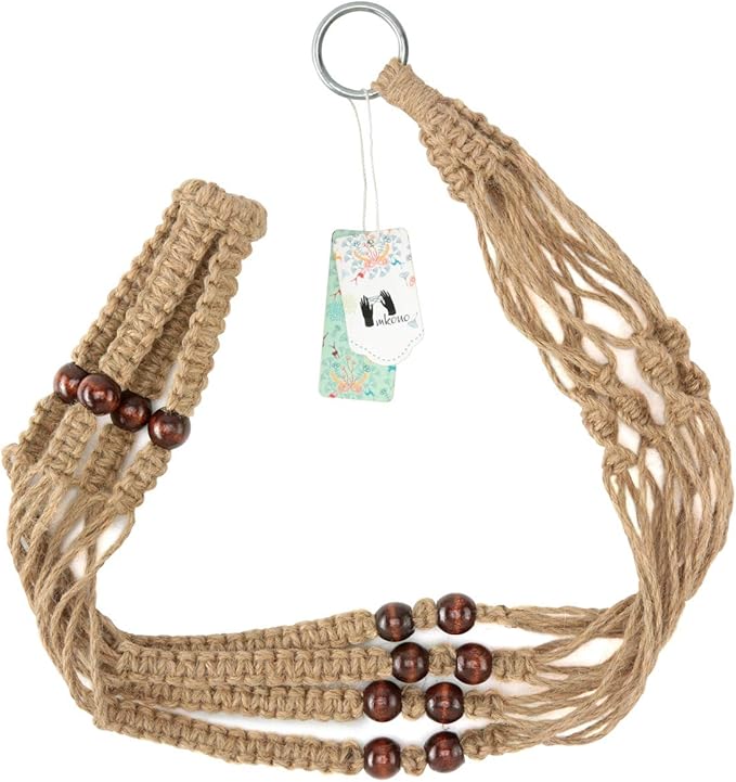 Mkono Macrame Plant Hanger Indoor Hanging Planter Basket with Wood Beads Decorative Flower Pot Holder No Tassels for Indoor Outdoor Boho Home Decor 35 Inch, Brown, Set of 3 (POTS NOT Included)