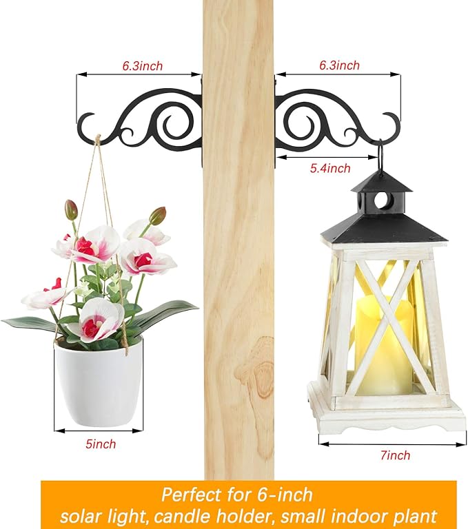 6-Inch Outdoor Indoor Decorative Iron Lantern Wall Hooks Hangers for Hanging Wind Chimes Hummingbird Feeders Candle Holders(Black, Set of 2)