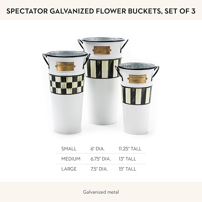 MACKENZIE-CHILDS Galvanized Flower Buckets, Decorative Metal Buckets, Spectator, Set of 3