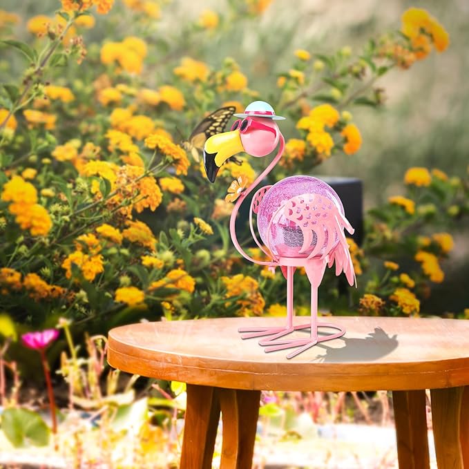 MUMTOP Flamingo Solar Lights Outdoor, Solar Lantern Outdoor Decorative Waterproof LED Solar Lights Flamingo Tabletop Decorations for Patio Garden Yard Outside Decor, Pink Flamingo