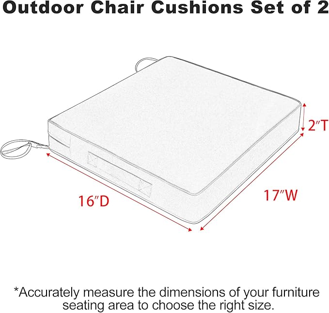 Favoyard Patio Chair Cushions 17 x 16 x 2 Inch Waterproof Outdoor Seat Cushions for Patio Furniture 3-Year Color Fastness Garden Sofa Couch Pads with Handle & Adjustable Straps Set of 2, Blue