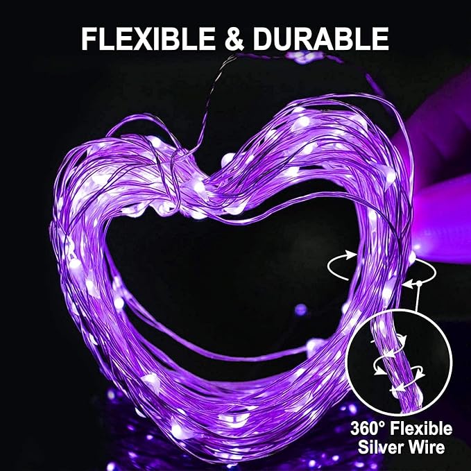 JMEXSUSS 2 Pack Purple Solar Christmas Lights, 33ft 100 LED Purple Solar Lights Outdoor, Waterproof 8 Modes Purple Fairy Lights for Outside Tree Garden Patio Christmas Halloween Decorations