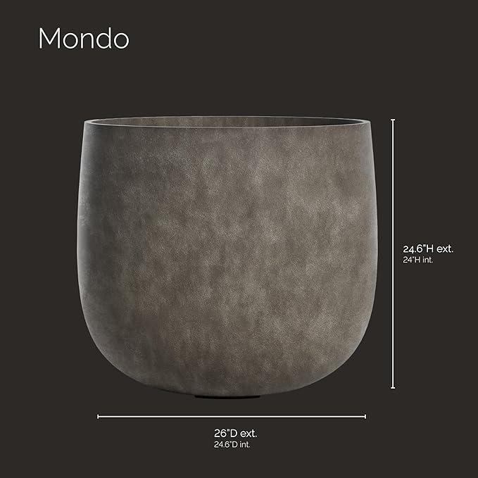 Mondo Large Planter – River Stone Finish – Fiberglass Indoor/Outdoor and Weather-Resistant Round Planter (26" D x 24" H Exterior, 24.6" D x 24" H Interior)