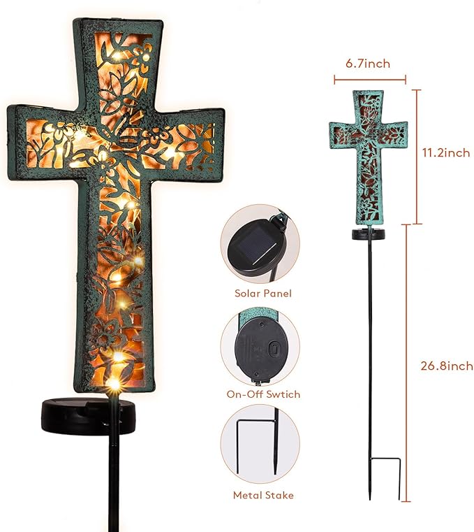 Solar Cross Garden Stake Lights 38inch Outdoor Waterproof Memorial Garden Decor 2 Lighting Modes Cemetery Decorations for Grave for Remembrance Gifts & Sympathy Gifts (Blue Cross)
