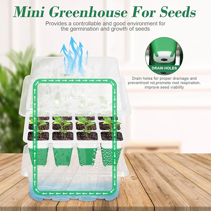 Mckanti 6 Pack Silicone Seed Starter Tray, Reusable Seed Starter Kit with Humidity Adjustable Dome, Lid and Tools for Indoor Seed Germination