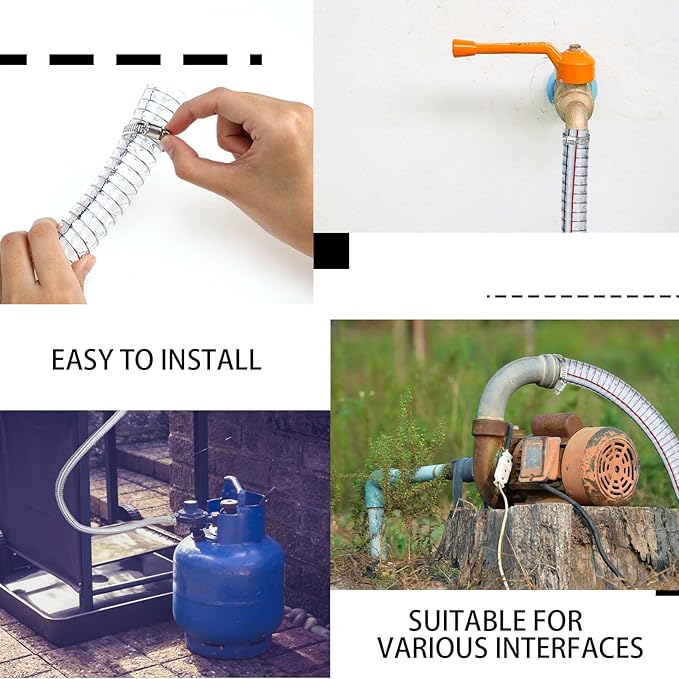 Frienda Heavy Duty Steel Wire Flexible Tubing with Fasteners PVC High Pressure Drain Hose Tube Pond Tubing Clear Wire Reinforced for Pond Bilge Pump Vacuum Suction Hose(10 Ft, 1 Inch Id)