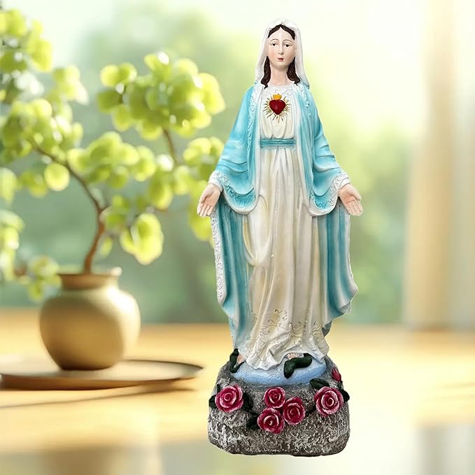 Solar Outdoor Garden Lights Religious Series-Virgin Mary Statue,Blessed Virgin Mary Mother Figure with Solar Flower Ligths,Home/Garden Decor, Religious Gift to Women/Mom(11.81" H)