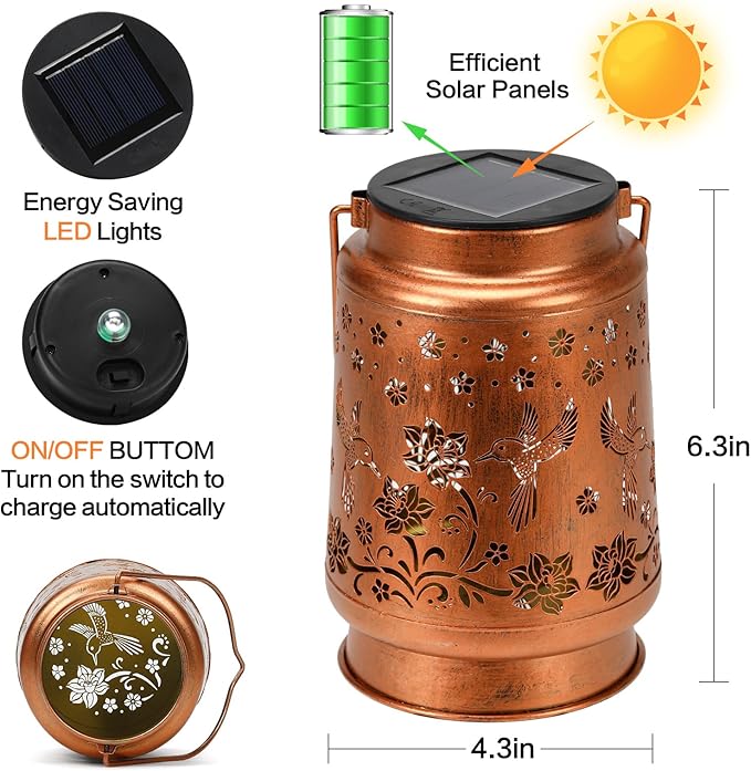 Solar Lanterns Outdoor Waterproof Hummingbird Garden Decor Birthday Gifts for Women Mom Grandma Hanging Solar Lights Metal Solar Decoration Outside for Yard, Patio, Backyard, Porch