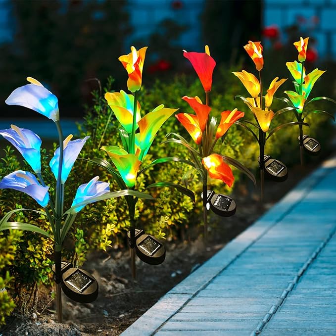 Veesee Solar Garden Stake Lights, 2 Pack Multi-Color Changing LED Calla Lily Lights - Solar Powered for Patio, Lawn, Garden, Yard, Grave Decoration