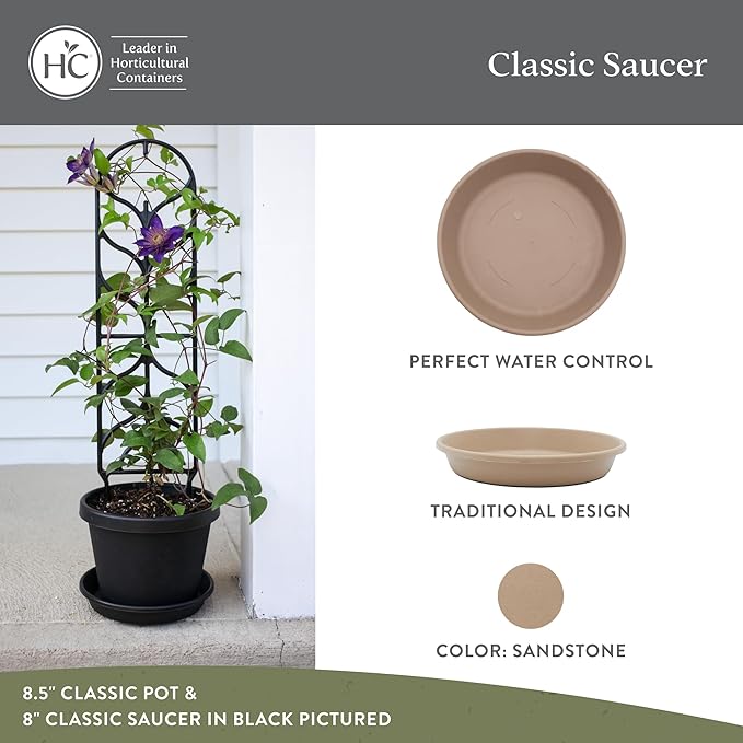 The HC Companies 21 Inch Round Plastic Classic Plant Saucer - Indoor Outdoor Plant Trays for Pots - 21"x21"x3.63" OD, Sandstone