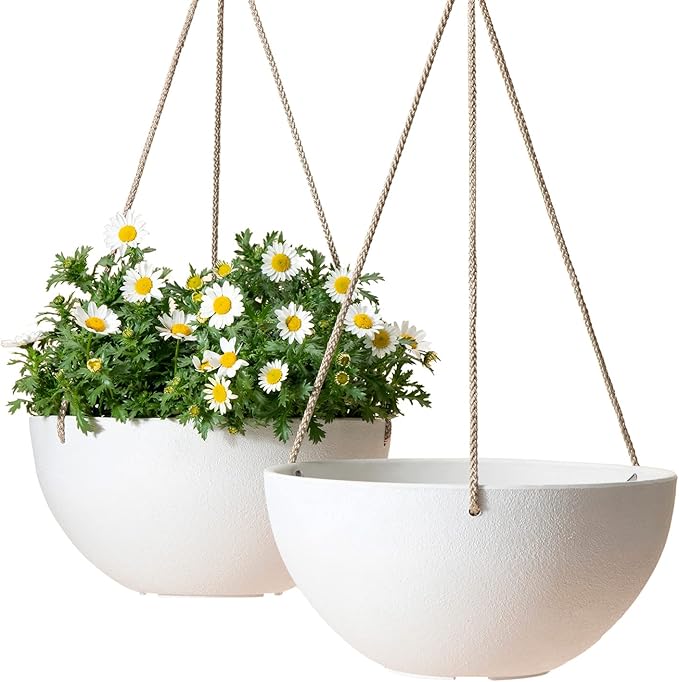 LA Jolie Muse Hanging Planter - 10 Inch Hanging Planters for Indoor Plants, Hanging Pots for Plants Indoor Outdoor, Set of 2, White