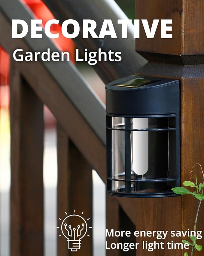 Flickering Flames Solar Fence Lights, Upgraded 8 Pack Waterproof Solar Outdoor Lights for Deck Fence Post Yard