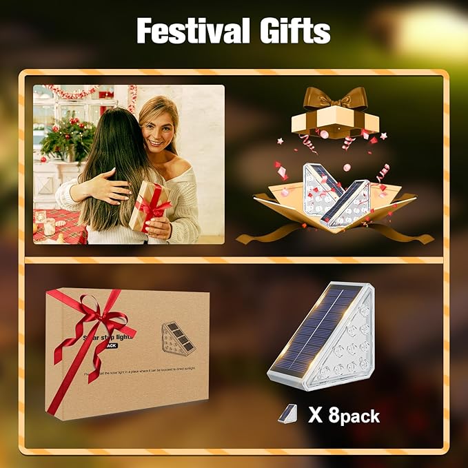 VOLISUN Solar Step Lights for Outside 8 Pack, Solar Stair Lights Outdoor Waterproof IP67, LED Outdoor Step Lights, Outdoor Stair Lights Decor for Deck, Front Step, Front Porch and Patio (Warm White)