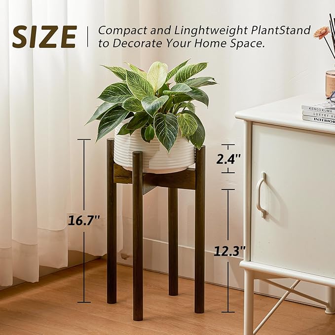 Adjustable Plant Stand Indoor, Bamboo Plant Holder 8 to 12 Inches, Small Tall Planter Stand for Indoor Plants, Single Floor Plant Stand for Living Room Balcony Bedroom, Tea Brown