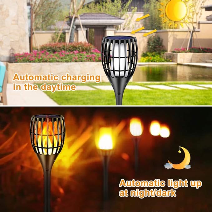 Solar Torch Flame Lights Waterproof Flickering Flames Solar Lights 43" Solar Garden Lights Outdoor Landscape Decoration Lighting Dusk to Dawn Auto On/Off for Yard Garden Pathway, 2 Pack