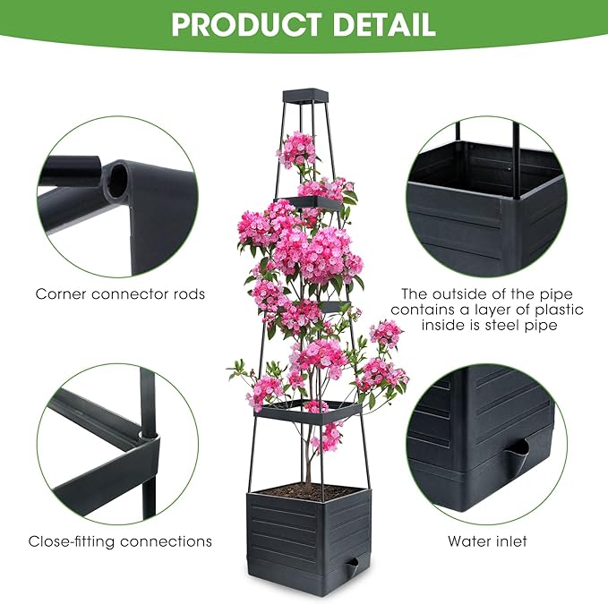 Raised Garden Bed Planter Box with Trellis, 58” Tomato Cage Planter Raised Garden Bed with Trellis for Climbing Vegetables Plants Tomato Cage w/Self-Watering, Indoor Outdoor Use (2)